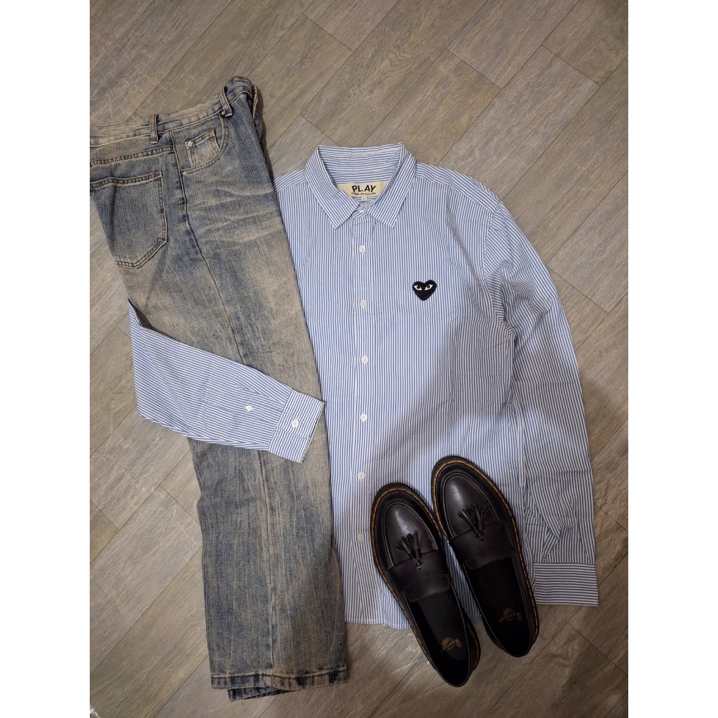 Kemeja Shirt Play CDG Stripes Blue Pria Wanita Cotton Original