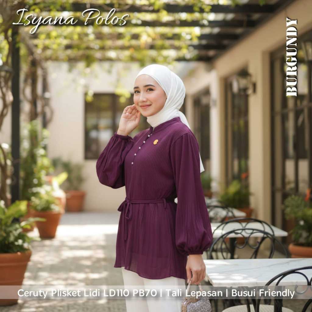 ISYANA POLOS Blouse Wanita Muslim | Atasan Kemeja Tunik Korean Style bahan Ceruty Kekinian Terbaru