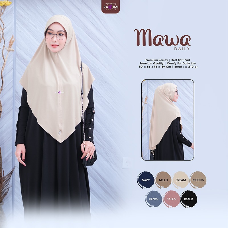 Jilbab Bergo Instan Mawa Daily Hijab Syar'i Original Raqumi Hijab All Size Premium Jersey High Quali