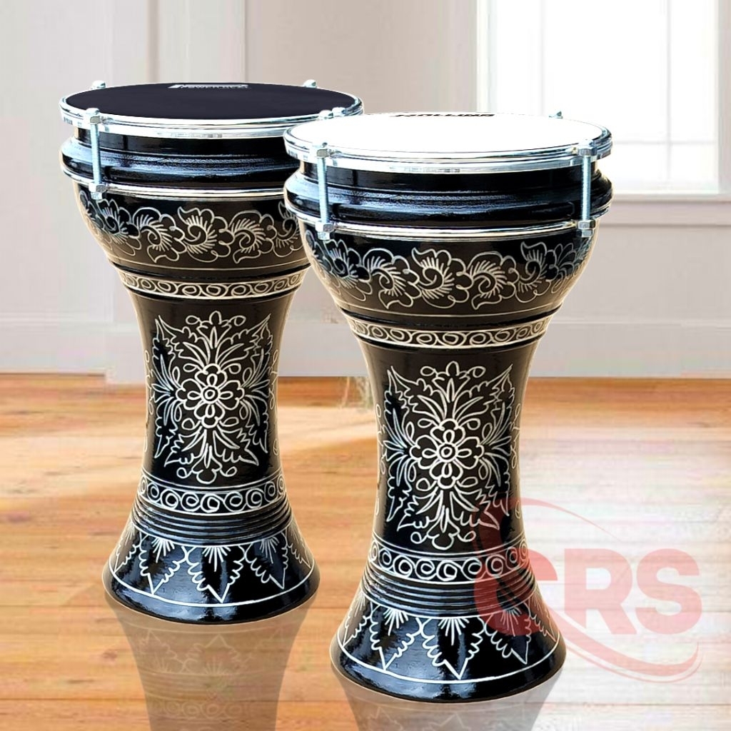 Darbuka Dumbuk Pinggang 6 & 8 Inch Hitam Silver Mika Putih