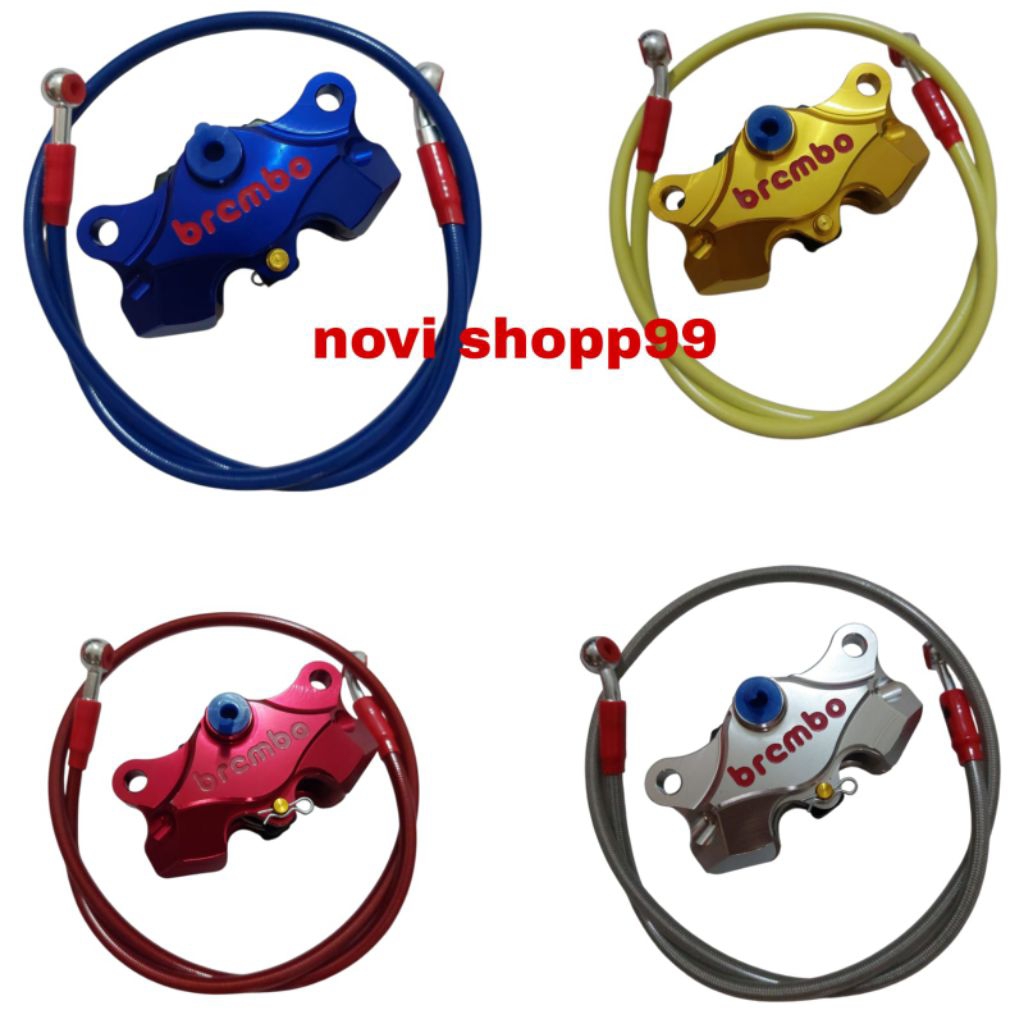 Paket Hemat 2in1 Kaliper Kanan Monoblok Brembo 2piston Full CNC + Selang Rem Depan 95cm Mio,Beat,Var