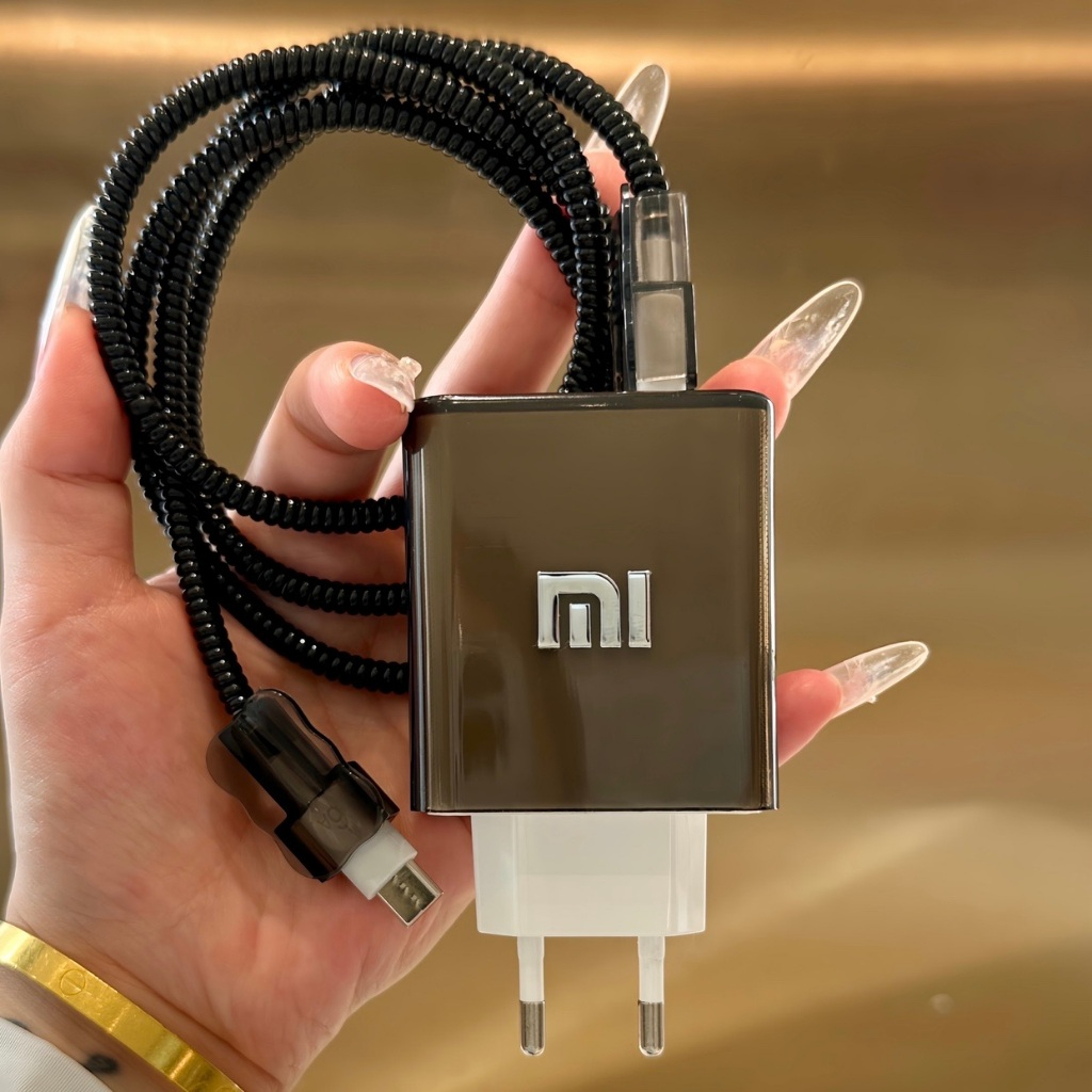 Pelindung Charger Xiaomi 33W/45W, Pelindung Kabel Data Penuh Hitam dengan Label Logo, Cocok untuk Ka
