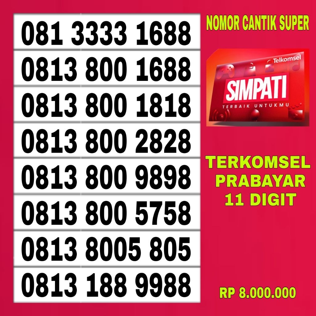 Nomor cantik kartu perdana telkomsel simpati 11 angka