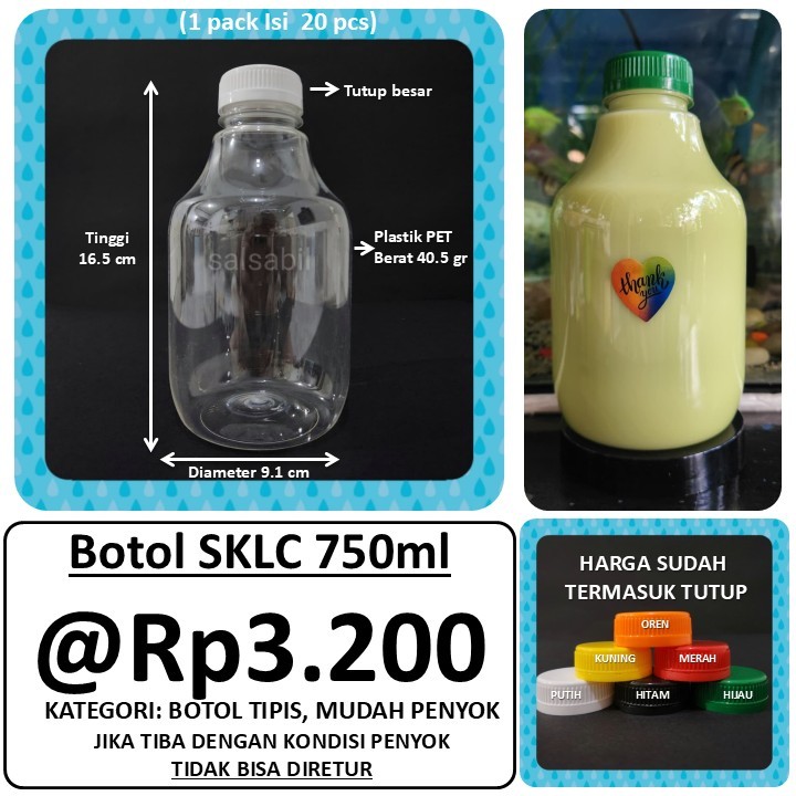 Botol SKLC 750ml / botol plastik 750ml / botol unik (isi 20 pcs)