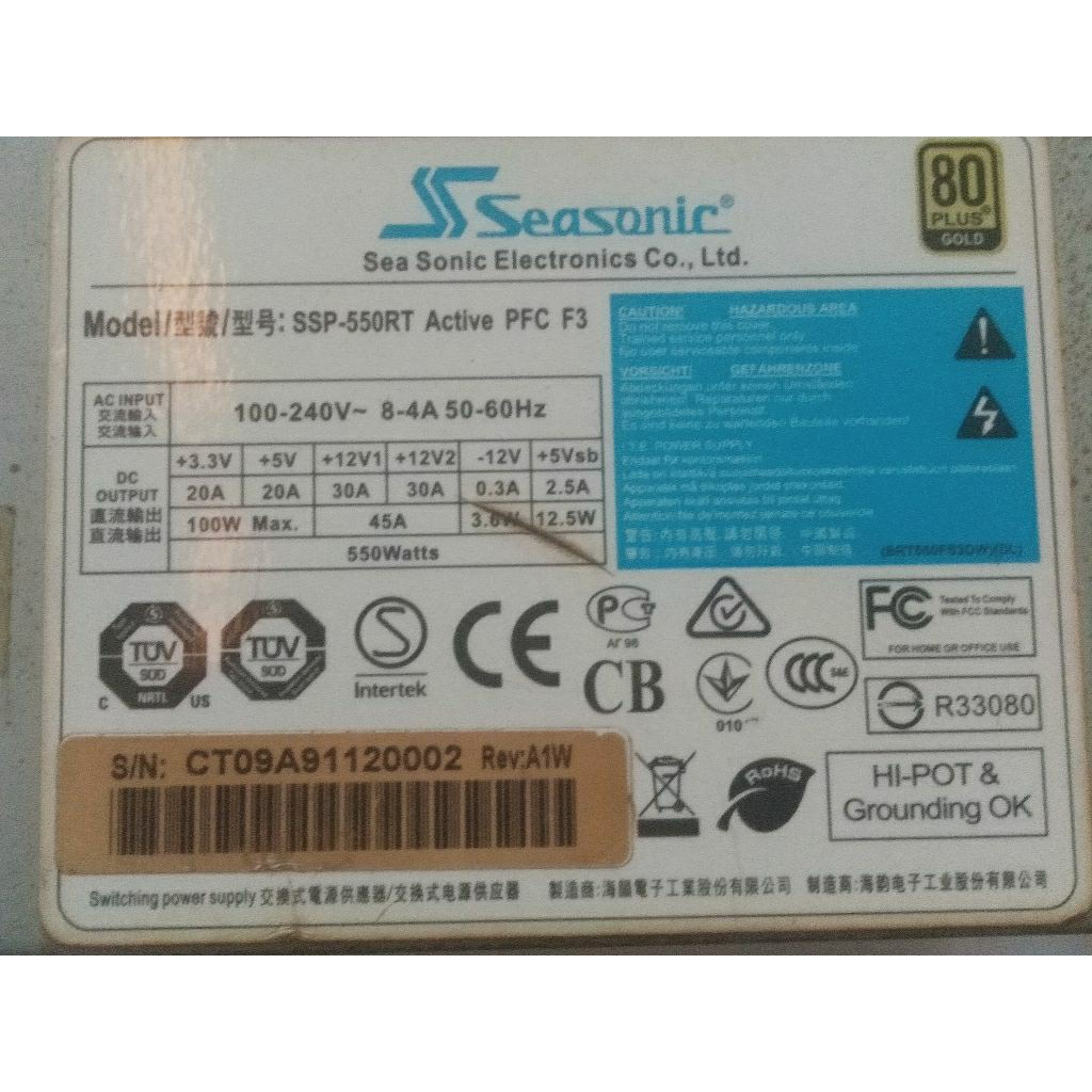 Power Supply PC PSU Seasonic 550 Watt 80 Plus