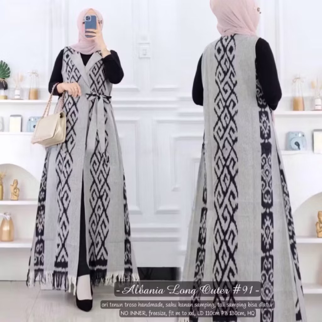 Outer Long - Albania Long Outer Tenun Etnik Wanita Jepara S-XXL Elegant