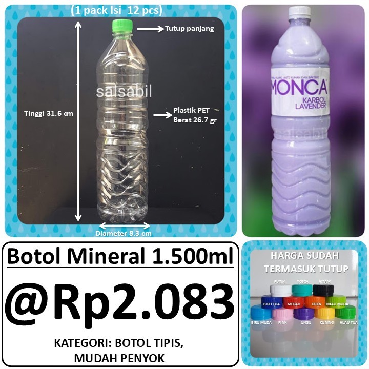 (INSTAN) Botol 1500ml ECER / botol plastik 1500ml (isi 12 pcs)