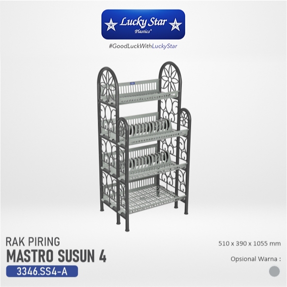 Lucky Star - RAK PIRING MASTRO SUSUN 4 (ABU-ABU) / RAK PLASTIK / RAK DAPUR