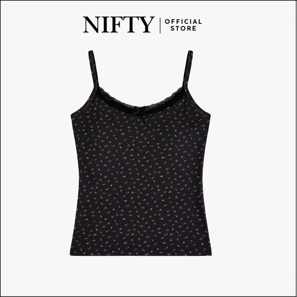 NIFTY.CO Tanktop Bra Wanita Motif Bunga Renda Atasan Tali Singlet Floral Lace Pita Lucu
