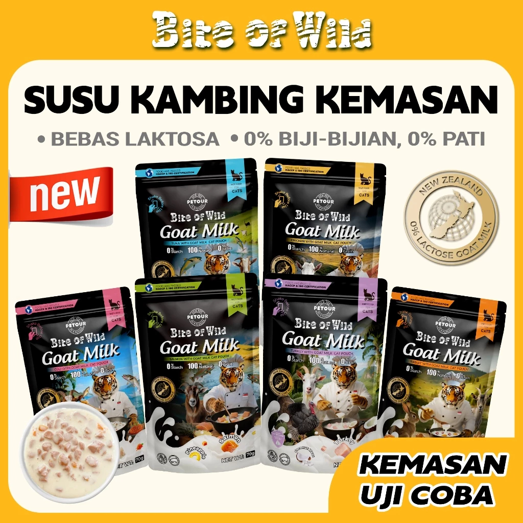 Bite Of Wild Pouch 70gr- Makanan Basah Kucing Premium Dengan Susu Kambing 70 gram Bebas Biji Bijian