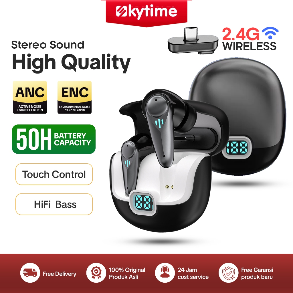 Skytime EP73X TWS Earphones Bluetooth ANC Sound Earphones with 2.4G Gaming  Headset BT 5.4 Playtime 