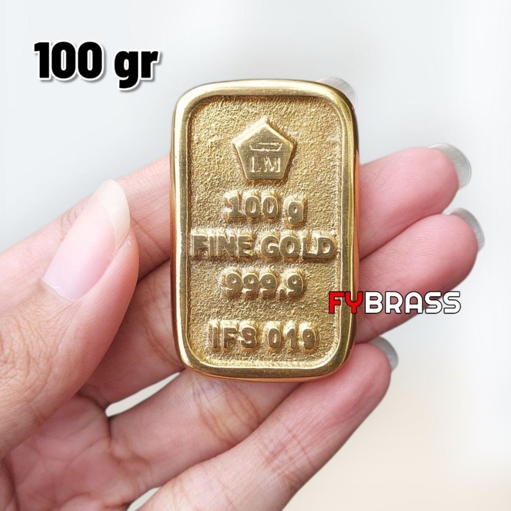 FYBRASS REPLIKA LOGAM MULIA FINE GOLD 100 GR MINIATUR EMAS BATANGAN KUNINGAN SESERAHAN PERNIKAHAN ME