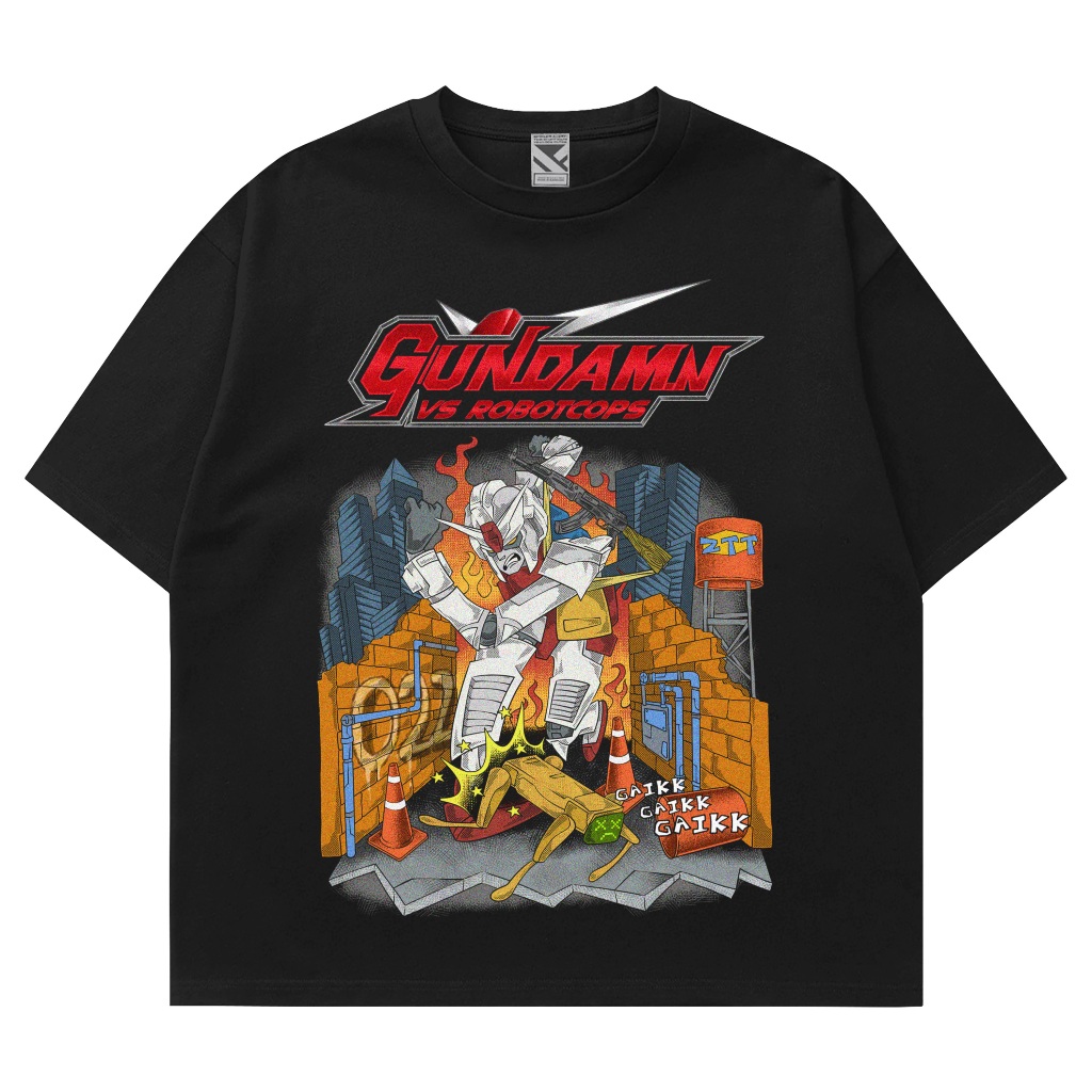 ZeroTwentyTwo Oversized Robot Gundam Black | Kaos Skena Pria Hitam Plesetan Parody Gundamn Oversized