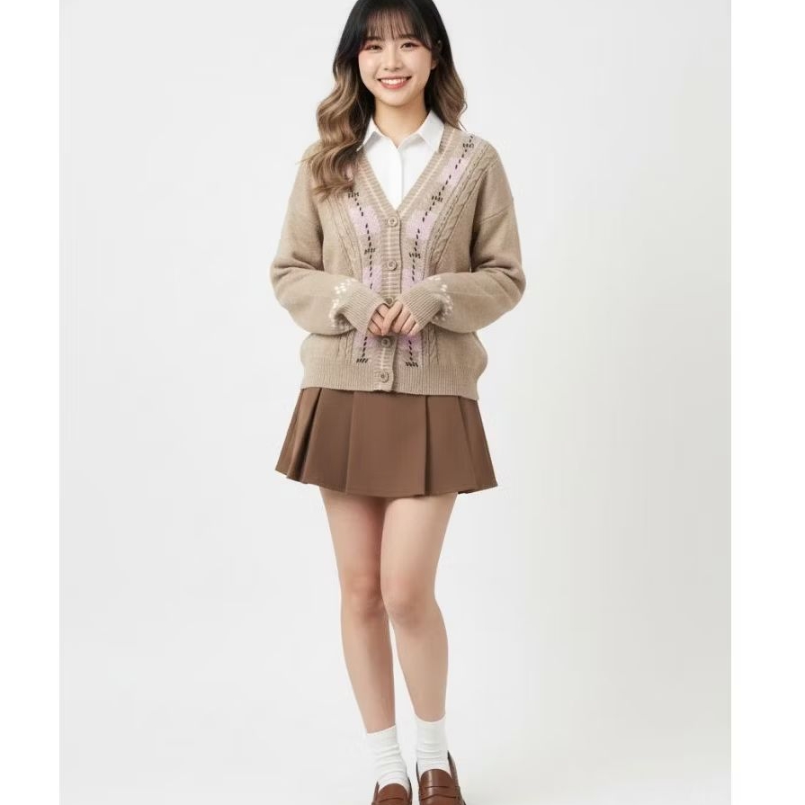 Hazelnut Plaid Cardigan Wanita