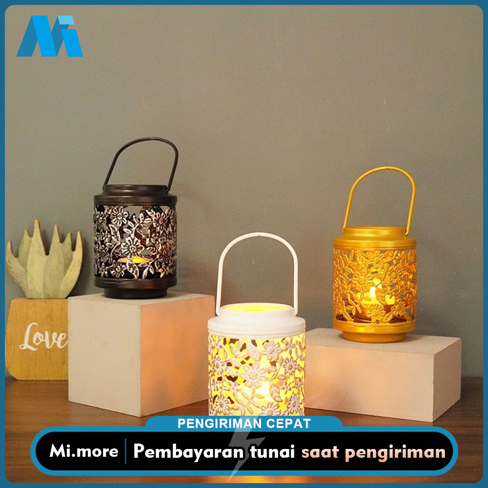 Lentera Lilin Nordic Emas - Tempat Lilin Besi Berongga Estetik untuk Dekorasi Rumah