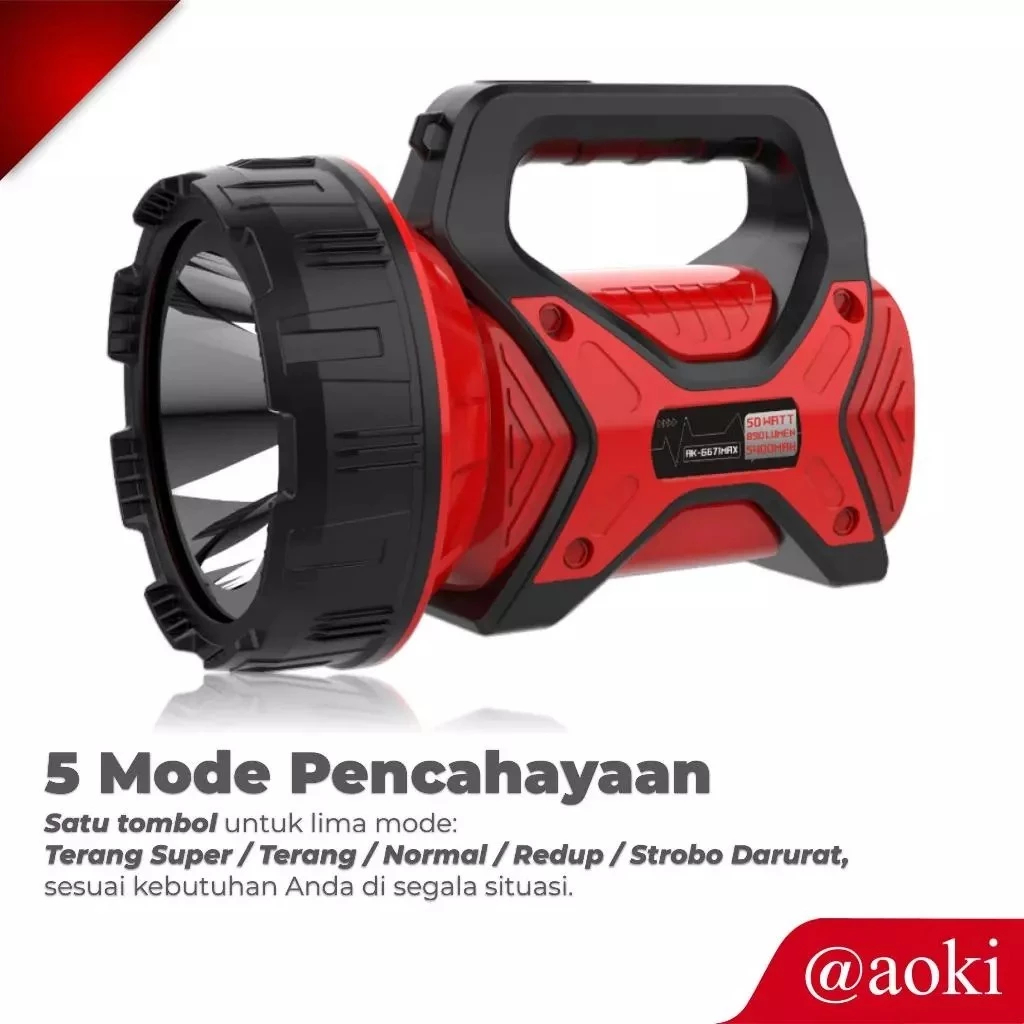 COD AOKI Senter led jumbo MAX Aoki Premium AK-6671 Senter LED Jumbo 50 Watt Super Terang - Merah