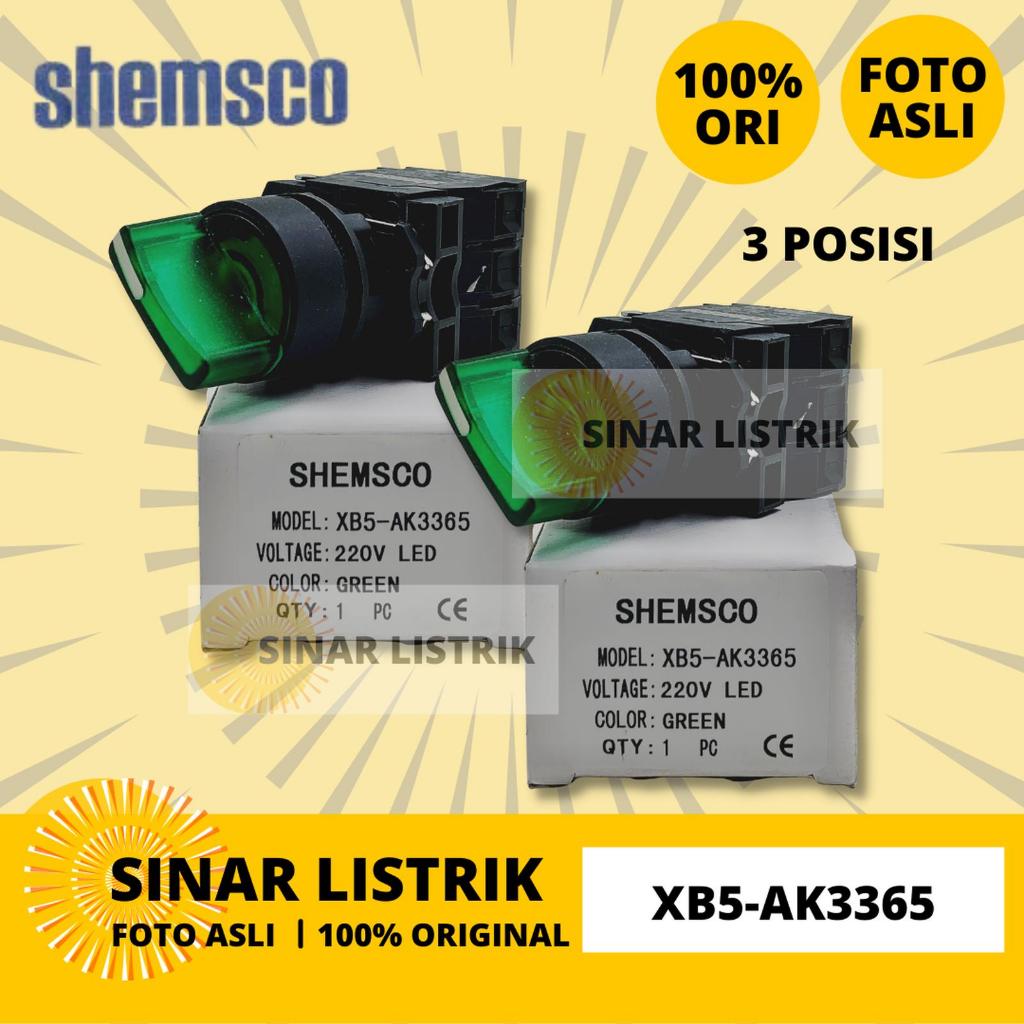 Shemsco Xb5-Ak Selector Switch Led 220V 24V 3 Posisi 3P Lock Schneider