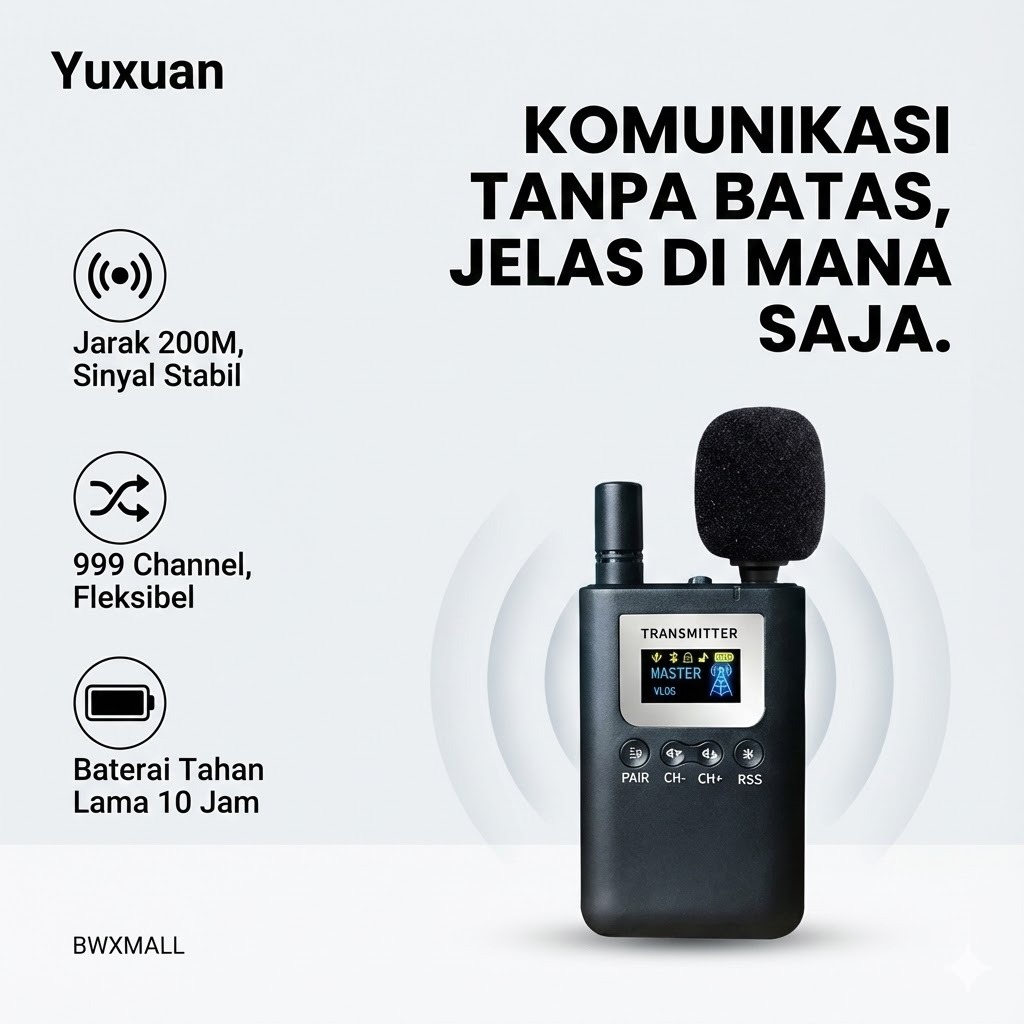 Yuxuan Audio Tour Guide System Wireless Transmitter Mic Pemandu Wisata 2.4G Jarak 200 Meter Anti Noi