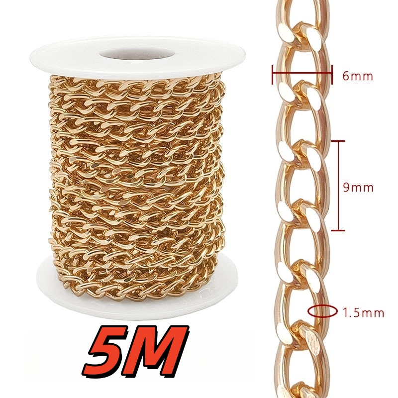 5 Meter Rantai Alumunium Emas Perak Kalung Gelang Stainless Steel Anti Karat