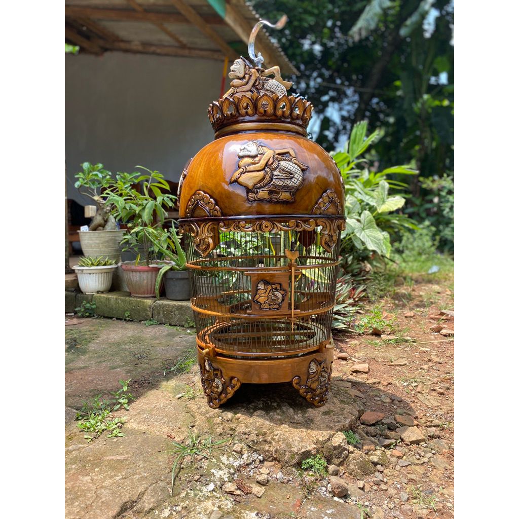 sangkar ukir burung perkutut motif semar