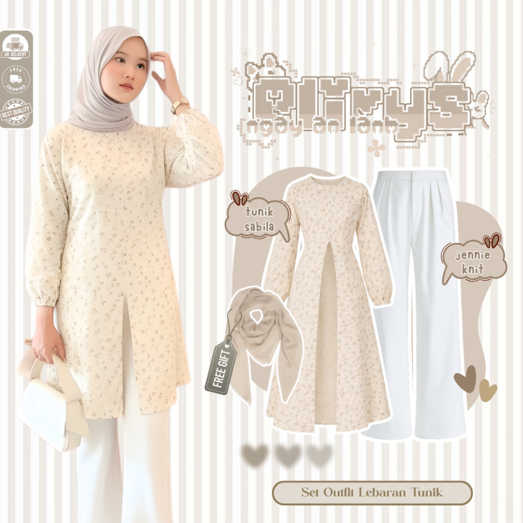 One Set Tunik Wanita Lebaran ( Bella Square + Tunik Sabila ) 4in1 Set Wanita Viral - D103