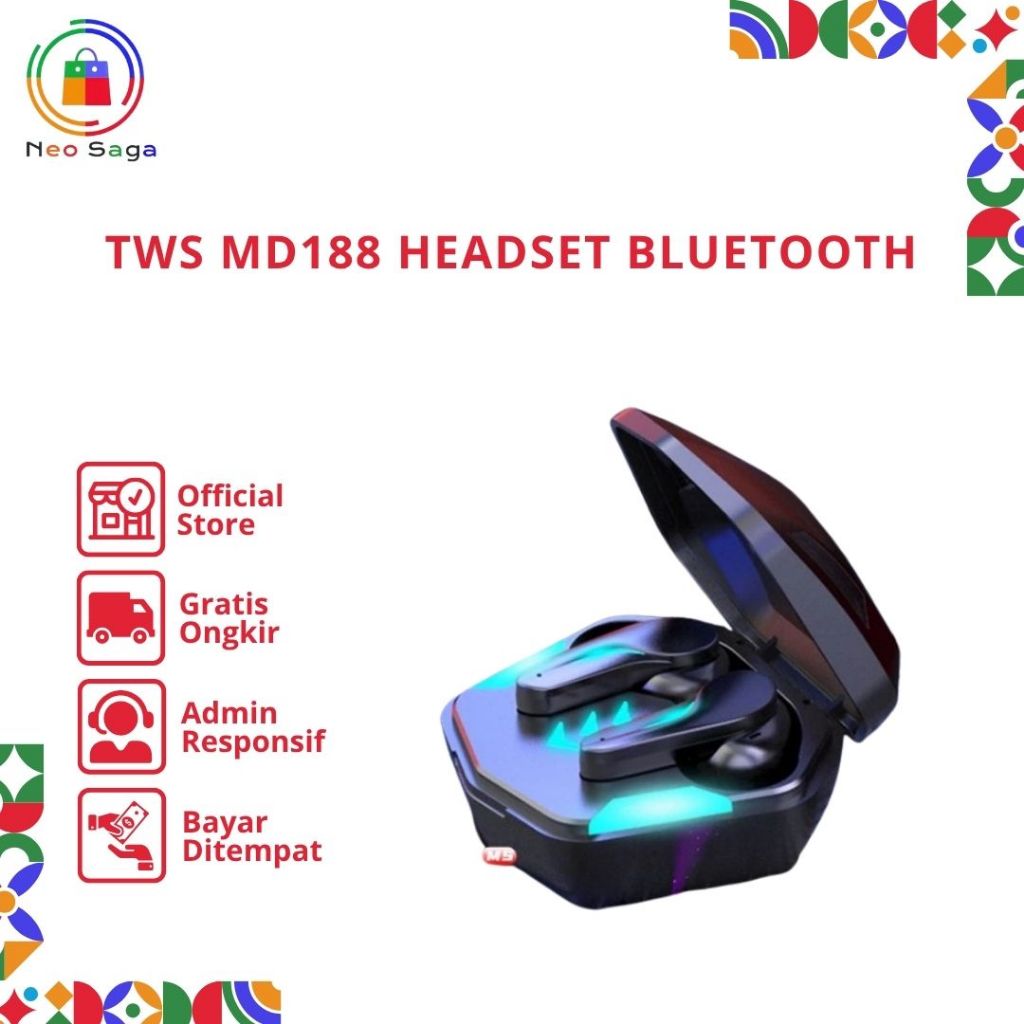 MD188 TWS Headset Bluetooth Touch Earphone Gaming 65ms HD Mic