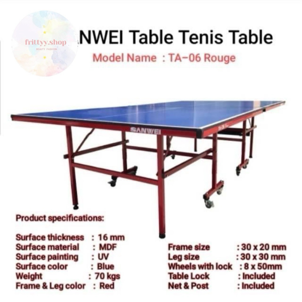 Meja Pingpong Tenis Meja SANWEI TA 06 ROUGE 16MM Original Import