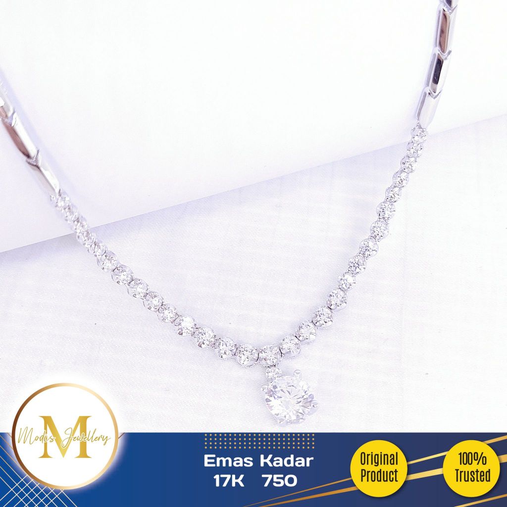 MODIS JEWELLERY - Kalung Mewah Padi Solitaire Putih - Emas 17k 750