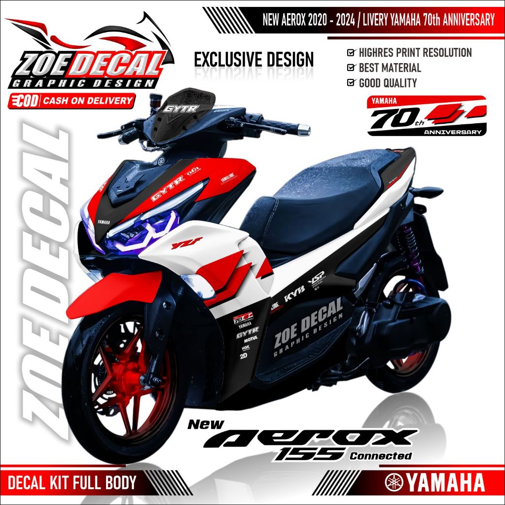 Decal Terbaru Full Body Yamaha AEROX NEW 155 Motif / Livery YAMAHA 70th Anniversary 2025