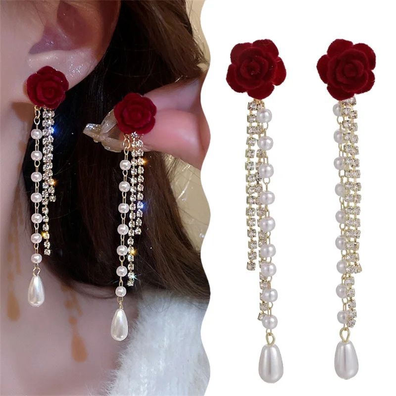 rcsbeauty - anting bunga merah rumbai anting natal imlek elegant kekinian kode ATB08