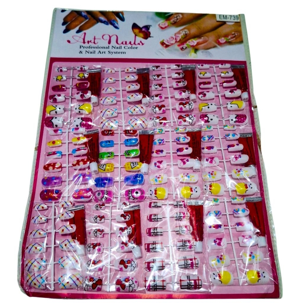 12 Pcs Kuku Lem Lembaran Kuku Palsu Motif Lucu