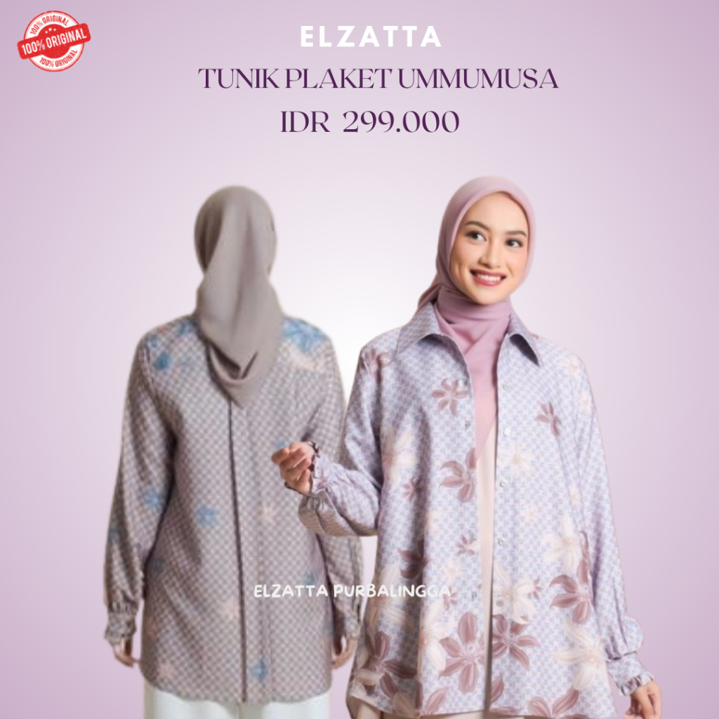 Elzatta Tunik Plaket Ummumusa Tunik Wanita Bahan Poly Twill Nyaman Dipakai Tunik Motif Elzatta