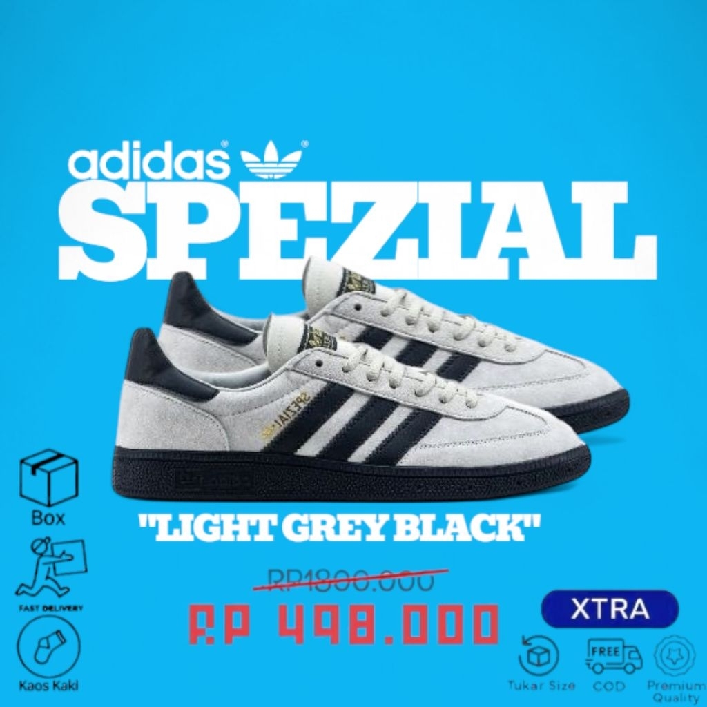 (Gratis Koas Kaki) Sepatu Casual A'dds Handball Spzl Light Grey Black 36-44 Kekinian Termurah Sepatu