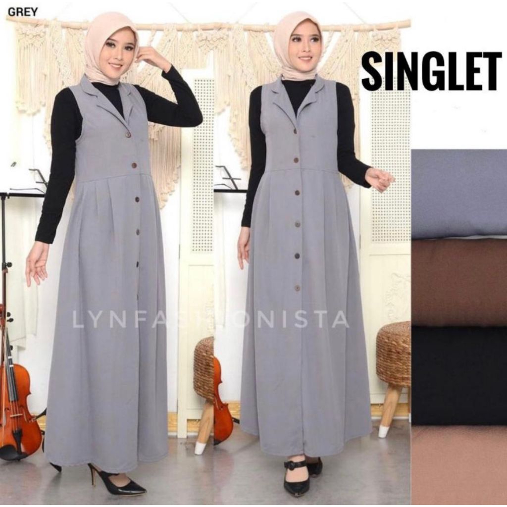 LYNFASHIONISTA- CELINE CARDIGAN PANJANG WANITA MUSLIM TANPA LENGAN KANCING HIDUP OUTER TANPA LENGAN/