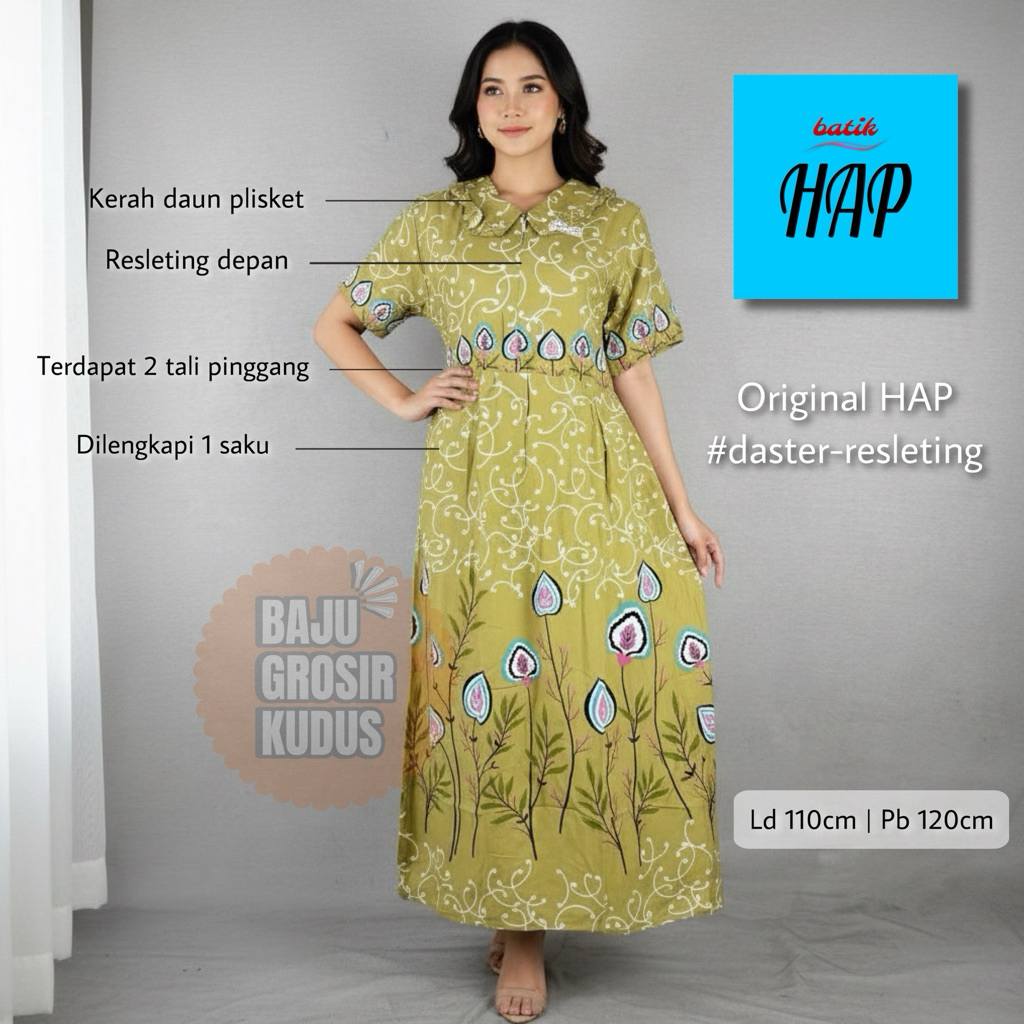 Daster HAP Resleting Depan LD 110cm Daster Chibi Cibi Tali Pinggang