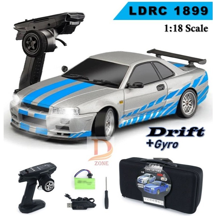 RC Car Drift LDRC LD1899 Nissan Skyline GTR R34 (SILVER) 1/18 2.4GHZ GYRO SCALE DRIFT CAR