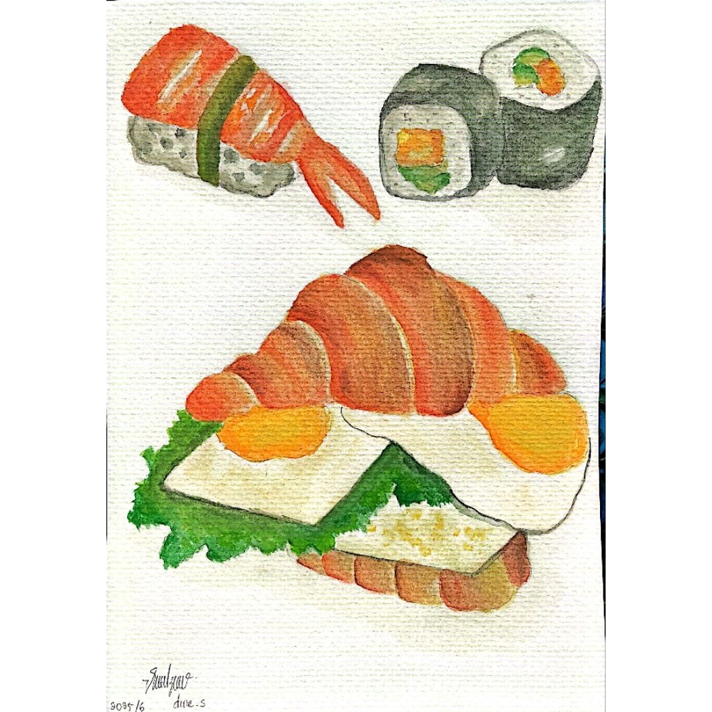 Ilustrasi Watercolor Makanan Digital A4 | Wall Art Dapur