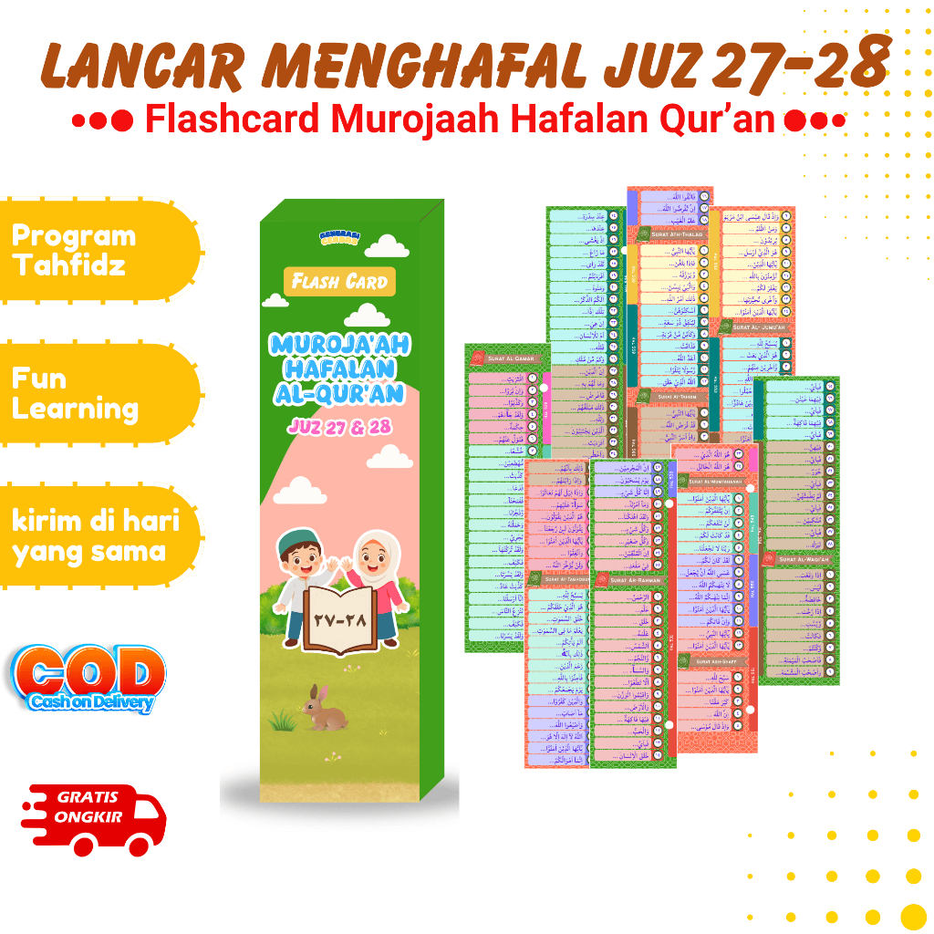 Flash Card Islami Muroja'ah Juz 27 & 28 Edukatif | Kartu Edukasi Islami Hafalan Al-Qur’an