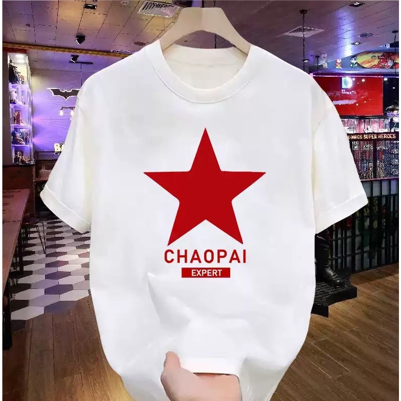 COD Pria trendy Kaos Kaos Katun Lembut Five-Star Red Outlets, Kaos Pria Lengan Pendek Musim Panas de