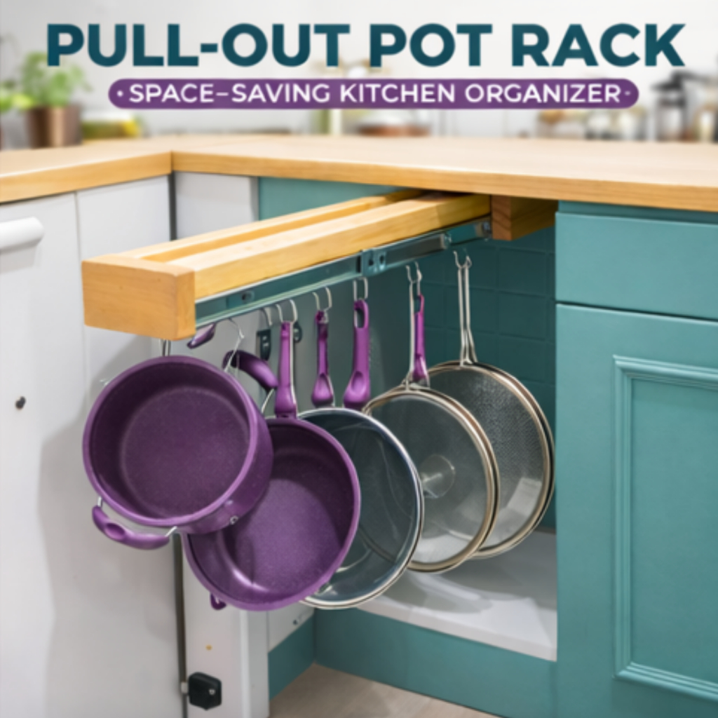 Rak Gantung Panci Kolong Lemari Rel Gantungan Rell Tarik dorong Dapur Lebih Rapi