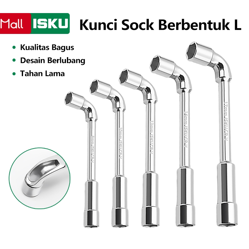ISKU Kunci Sock L 8-17mm Kunci Sock Shock L Double Sock Allen Key 2 Way DR 1/2Inch 6PT Shock Wrench 