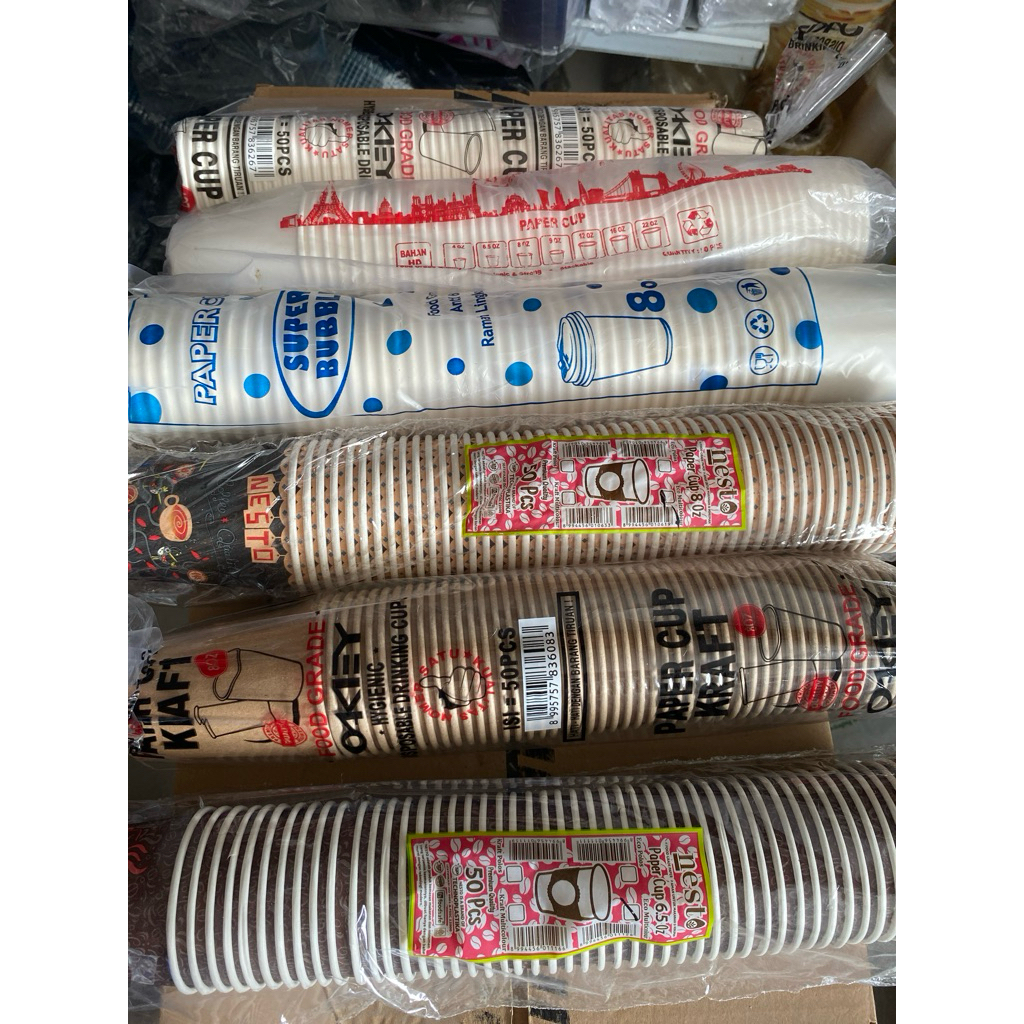 50 pcs PAPER CUP PANAS CUP MINUMAN PANAS 4 oz, 6,5oz , 8 oz
