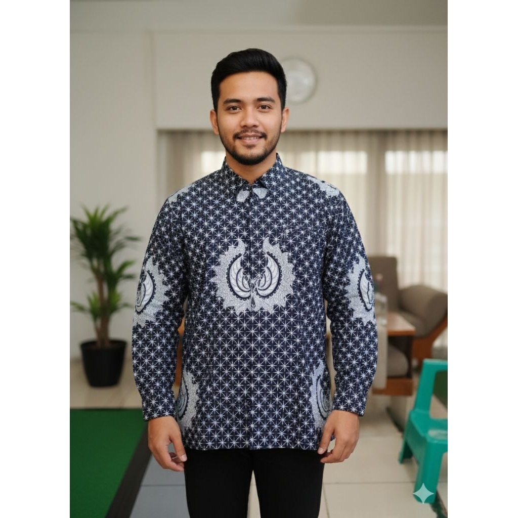 kemeja batik pria truntum Garuda hitam abu abu