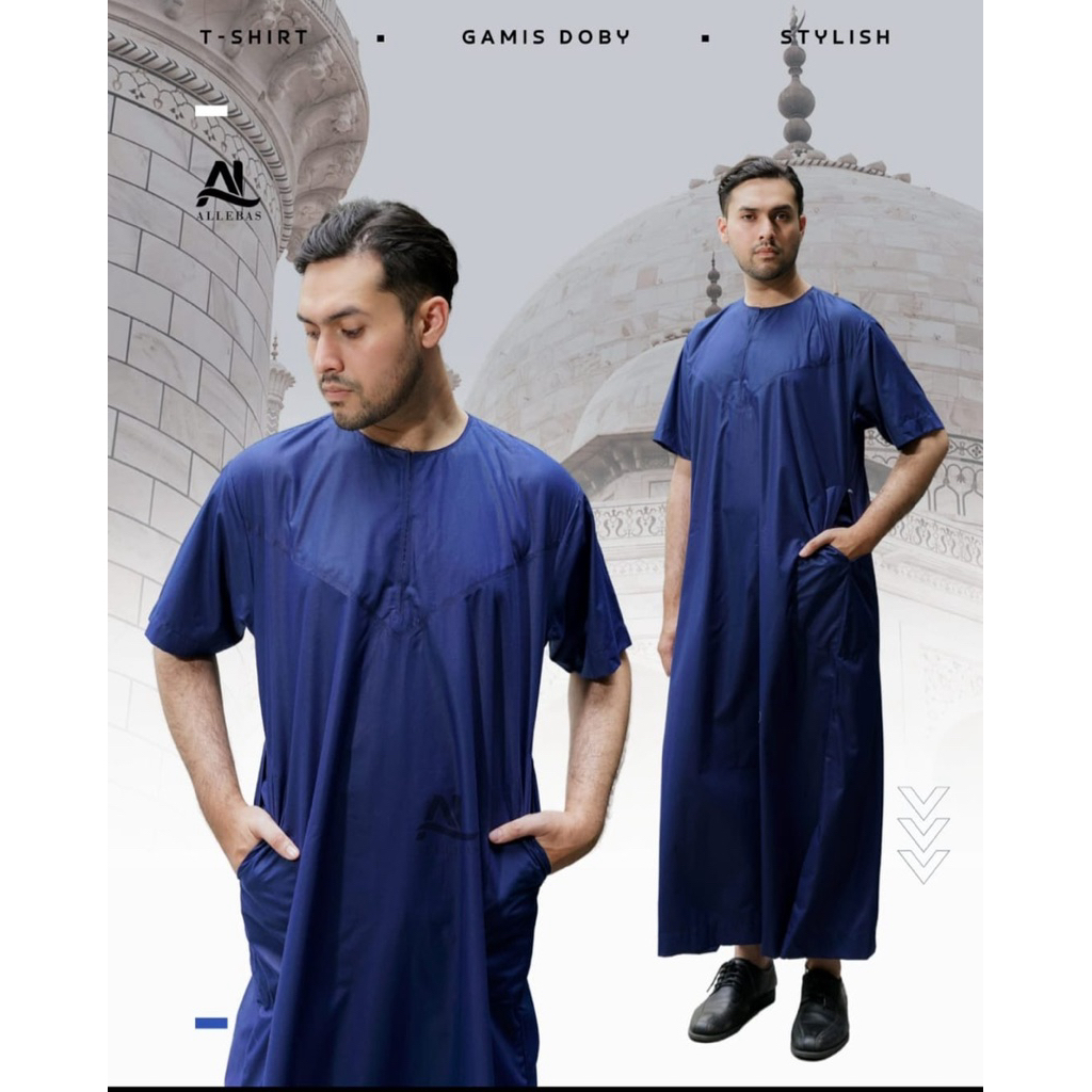 Gamis Pria Oblong Jubah Lengan pendek Tanpa Kerah Doby Jubah Pria Dewasa