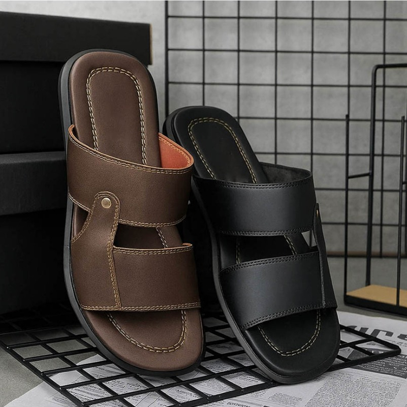 Sandal Kulit Garut Asli 100% ORI V Cila | Big Size 44 45 46 47 48 | Sendal Selop Pria Ukuran Super J