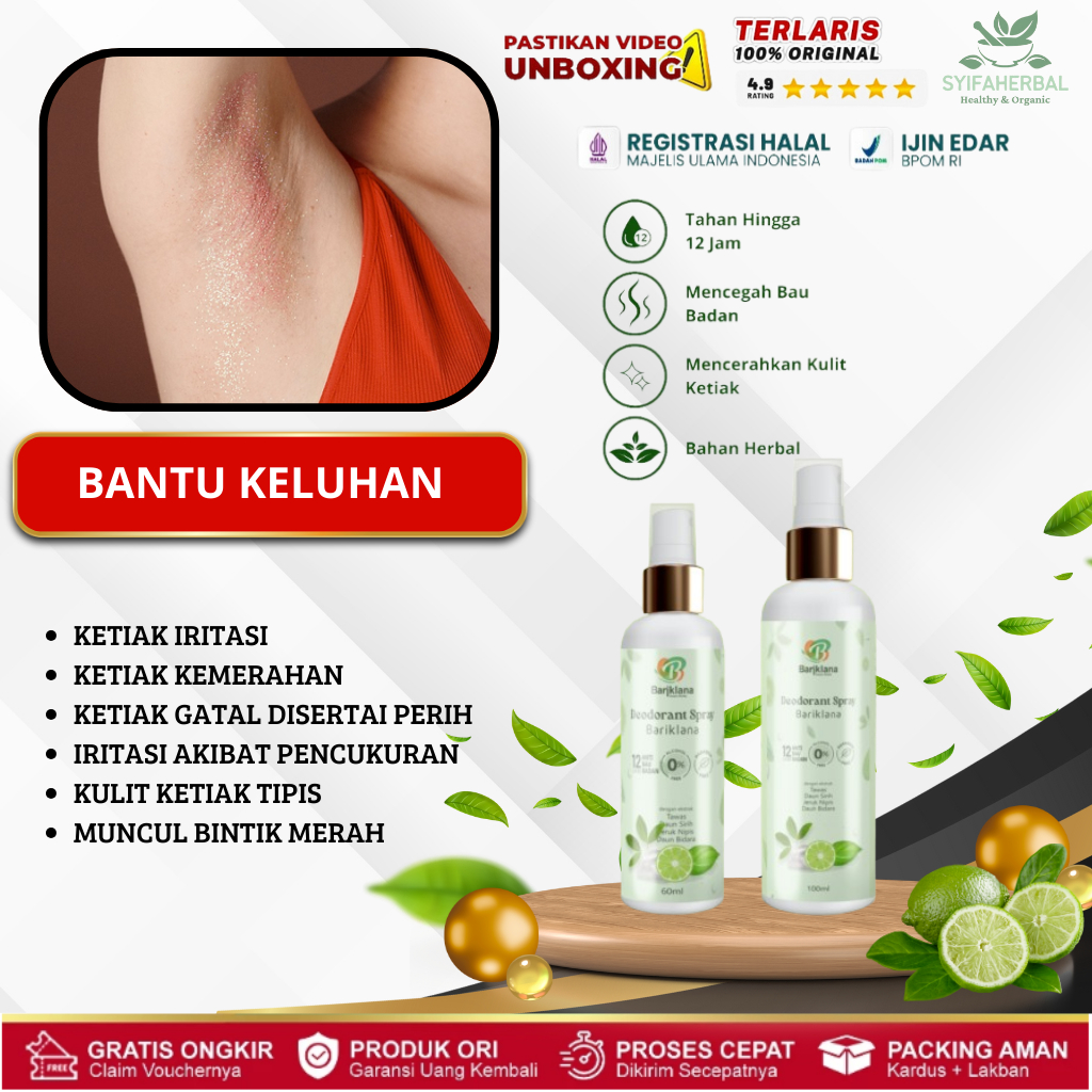 Deodorat Spray Bariklana Membantu Mengatasi Iritasi Meradang Pada Ketiak, Ketiak Perih, Ketiak Gatal
