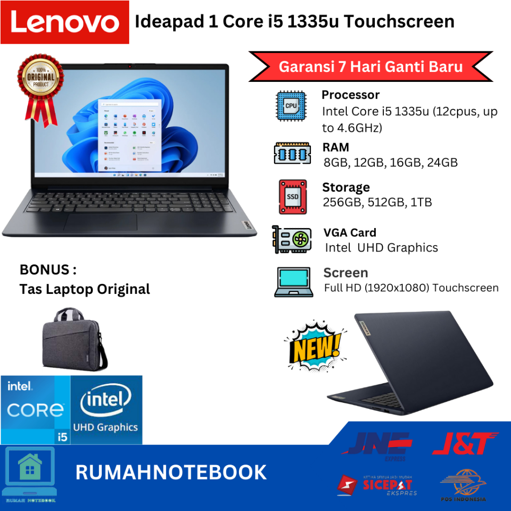 Laptop Baru Lenovo Ideapad 1 Core i5 1335u 12cpus up to 4.6Ghz | 3 Core 5 120u  12cpu up to 5.0Ghz