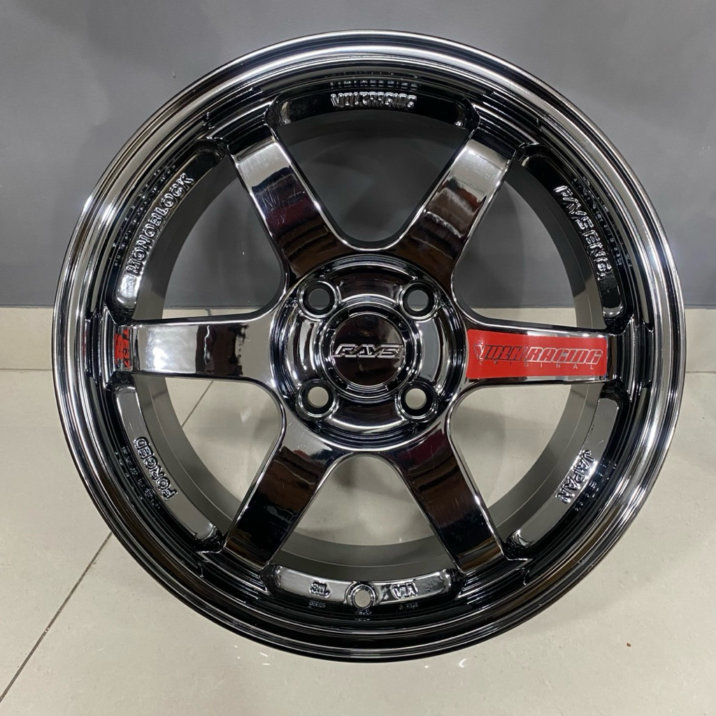 VELG TE37 SL  RING 15 PCD 4X100 WARNA BLACK CHROME