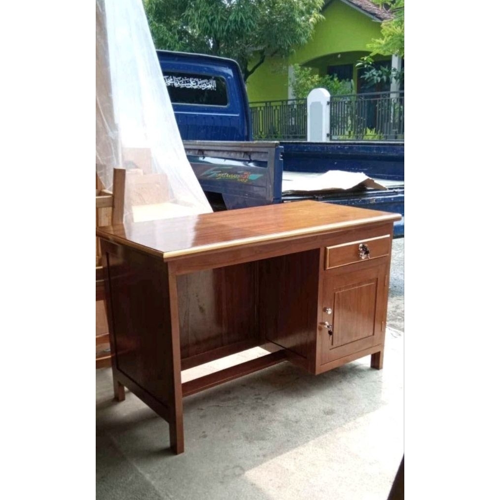 Meja Kerja Meja Kantor Meja Biro Meja Kasir Kayu Jati Berkualitas Lengkap Kunci