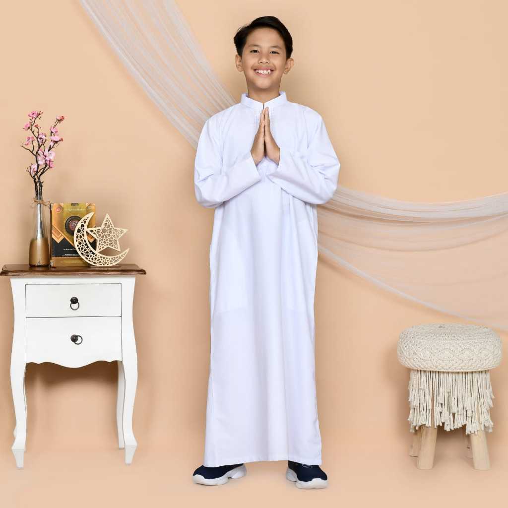 NADIRA - Gamis Muslim Anak Laki-Laki Putih Motif Bordir Gamis Muslim Anak Modern